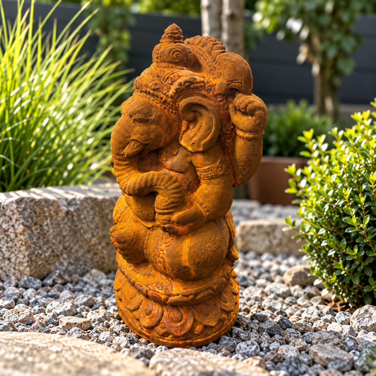 Frostfeste Ganesha Statue aus Steinguss für Garten und Terrasse