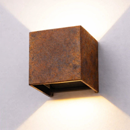 Außenwandleuchte aus echtem Edelrost – Up & Down LED Wandleuchte 10×10 cm | Optional Bewegungsmelder