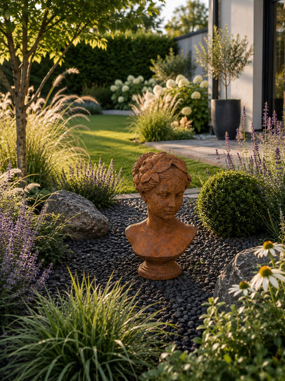 Aphrodite Büste mit echter Rostbeschichtung – Handveredelte Steinskulptur aus massivem Steinguss | Frostfest | Gartendeko | Made in Germany| Gertenfigur