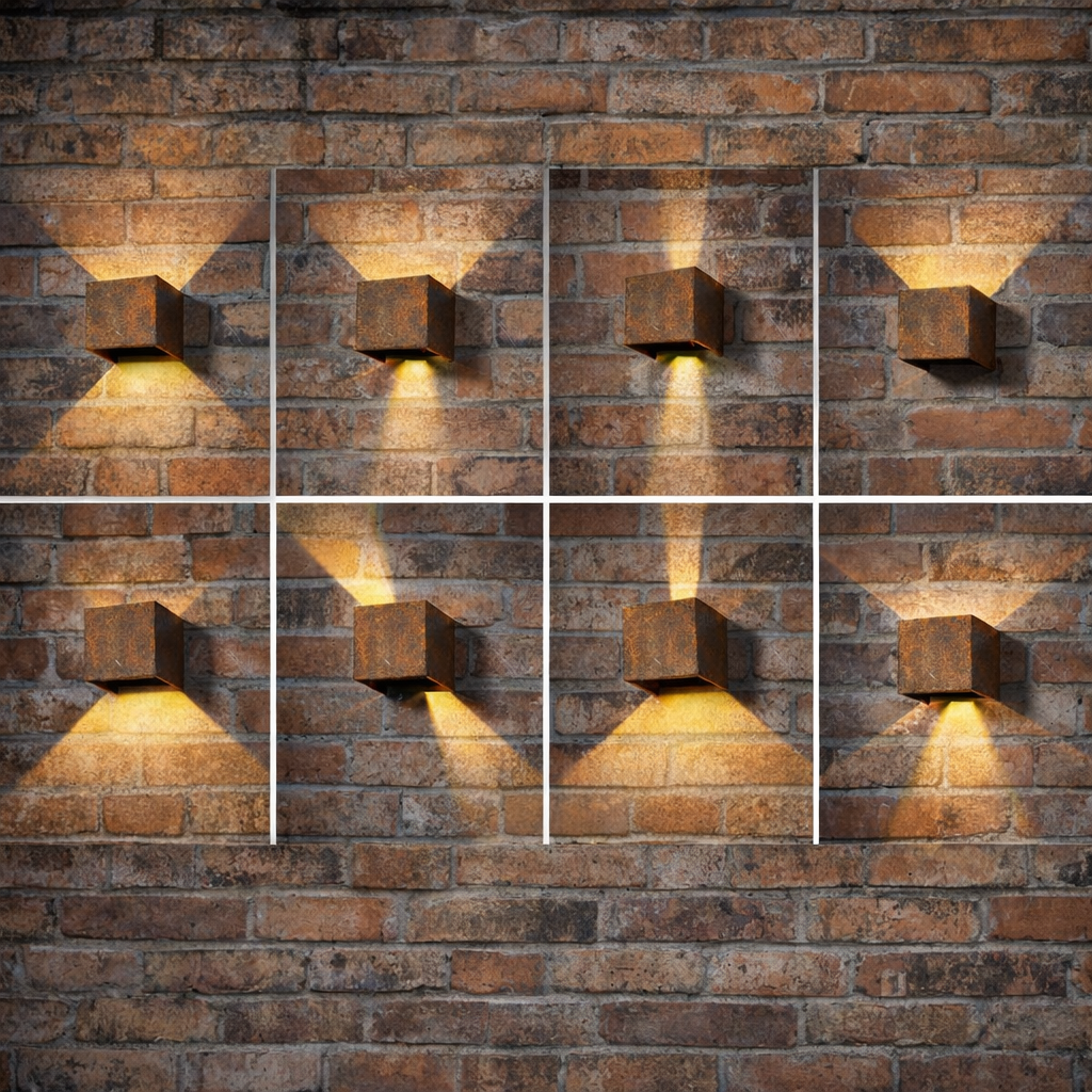 Außenwandleuchte aus echtem Edelrost – Up & Down LED Wandleuchte 10×10 cm | Optional Bewegungsmelder